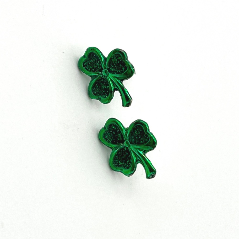 Green Metallic Shamrock Stud Earrings Glitter Three Leaf Clover St Patricks Day